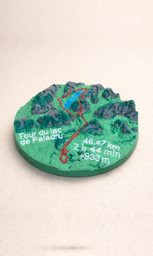 Carte en relief du tour du lac de Paladru avec le tracé de la randonnée