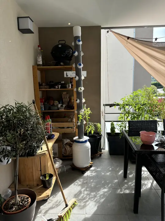 Tour hydroponique sur un balcon