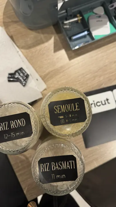 Étiquettes de bocaux : riz rond, semoule, riz basmati